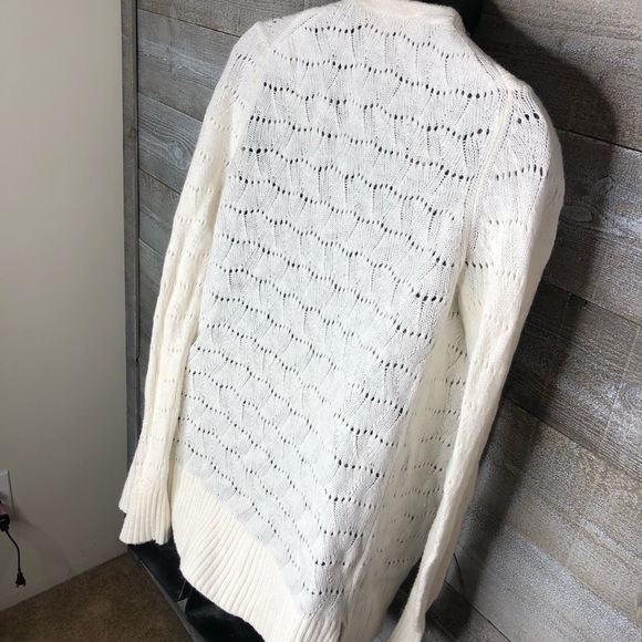 Ann Taylor Loft cream laser cut part wool open front cardigan sweater - Picture 5 of 5
